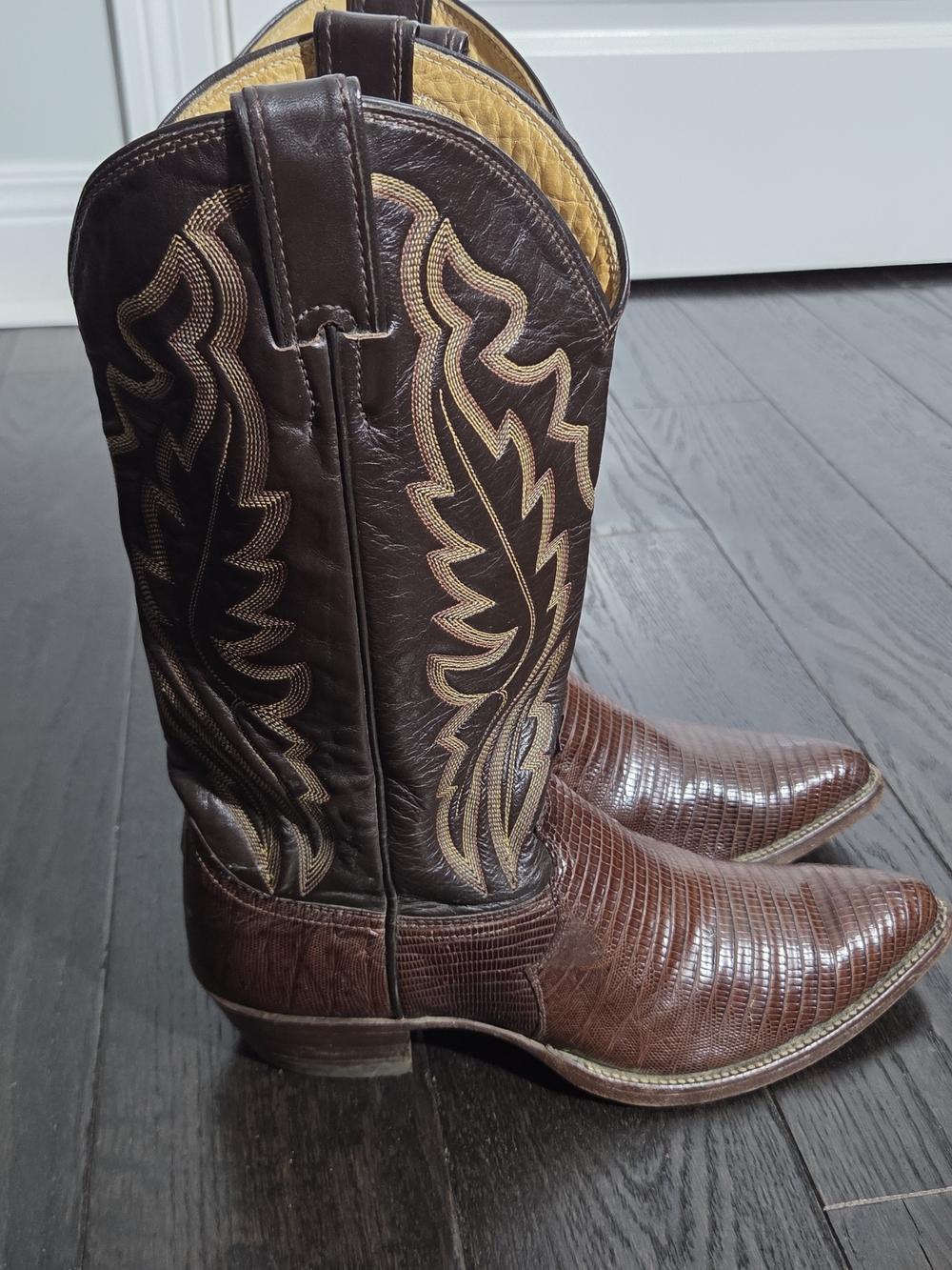 JUSTIN Brown Lizard Skin Leather Cowboy Boots Mens Size 10 B Style 8306